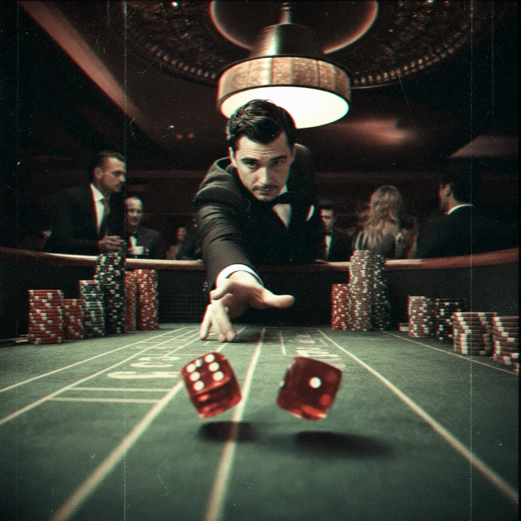 Casino dice tumbling mid-air over felt table